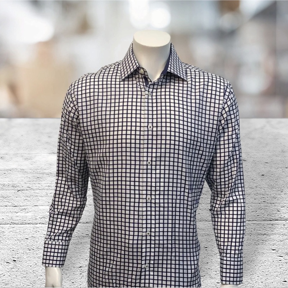 English Laundry White Blue Check Embroidered Shirt